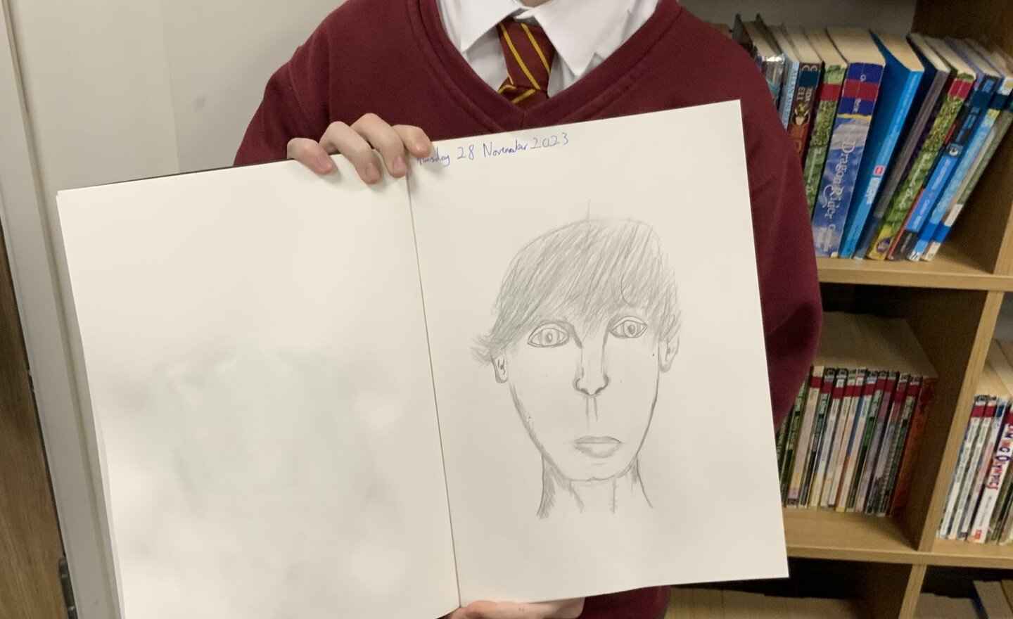 Image of Y6 using proportion to create self-portraits